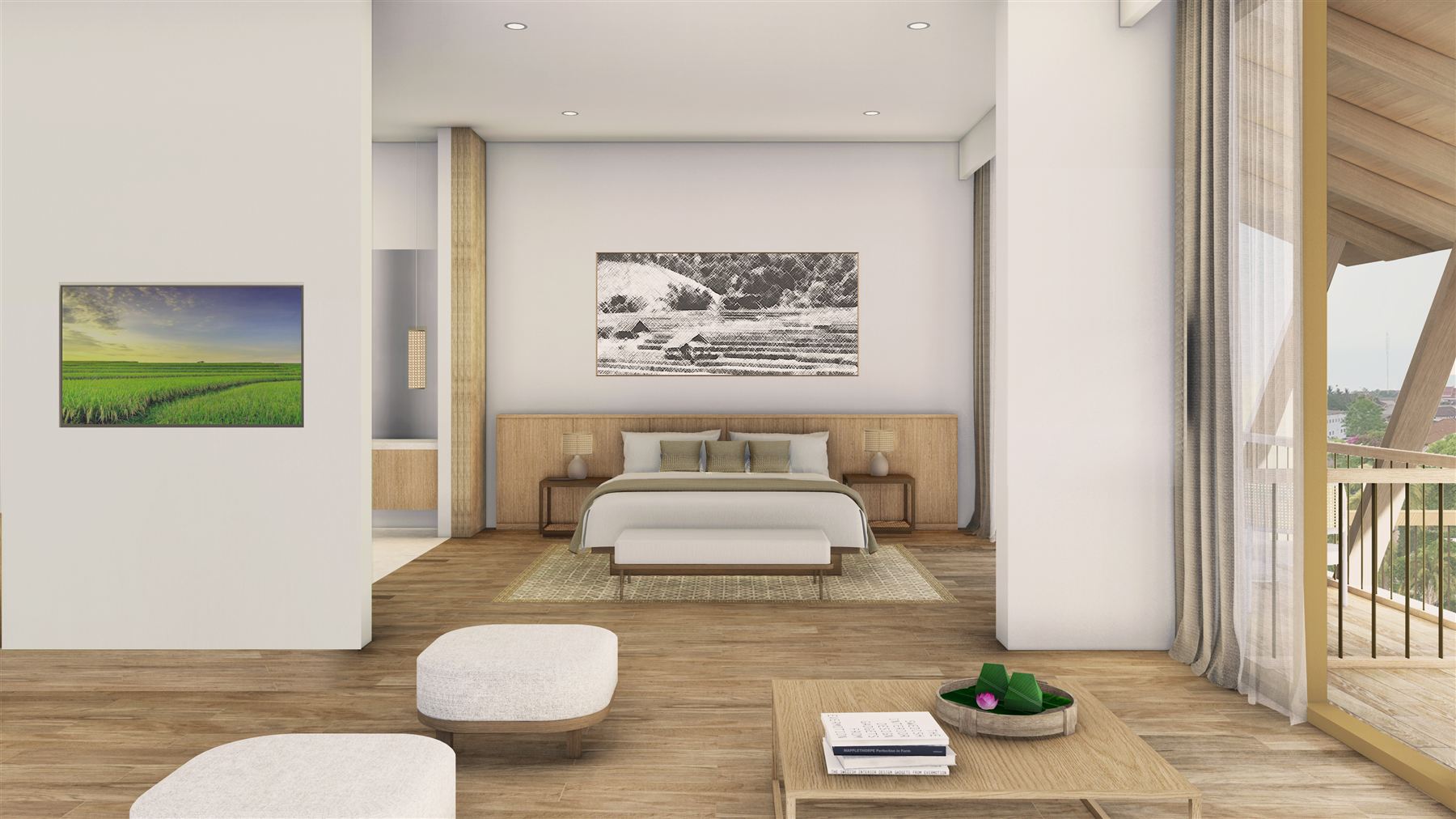 Pundaree Lake Suite bedroom with a large sitting area